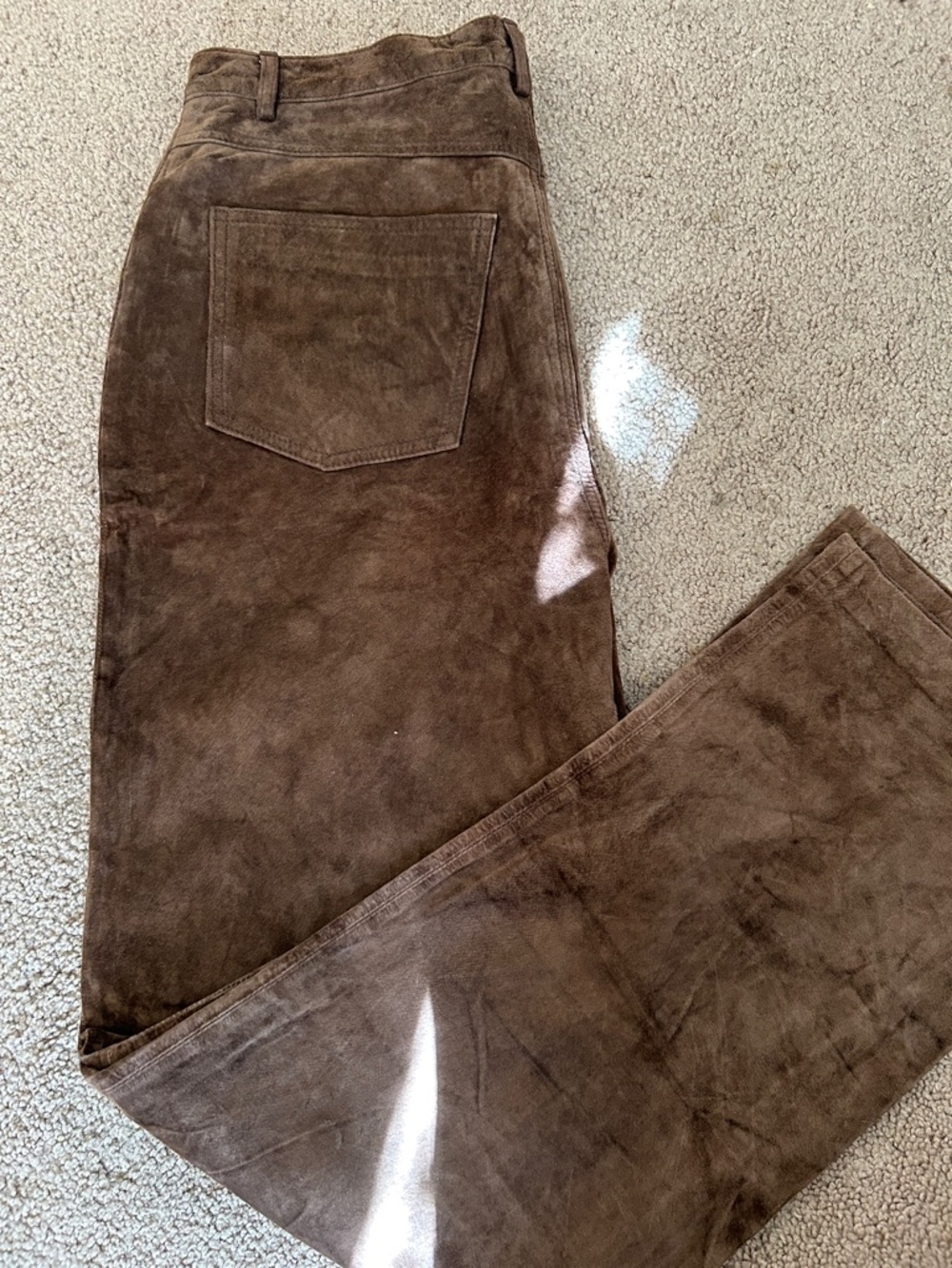 Brandon Thomas Brown Suede Straight Leg Pants 100% Genuine Leather